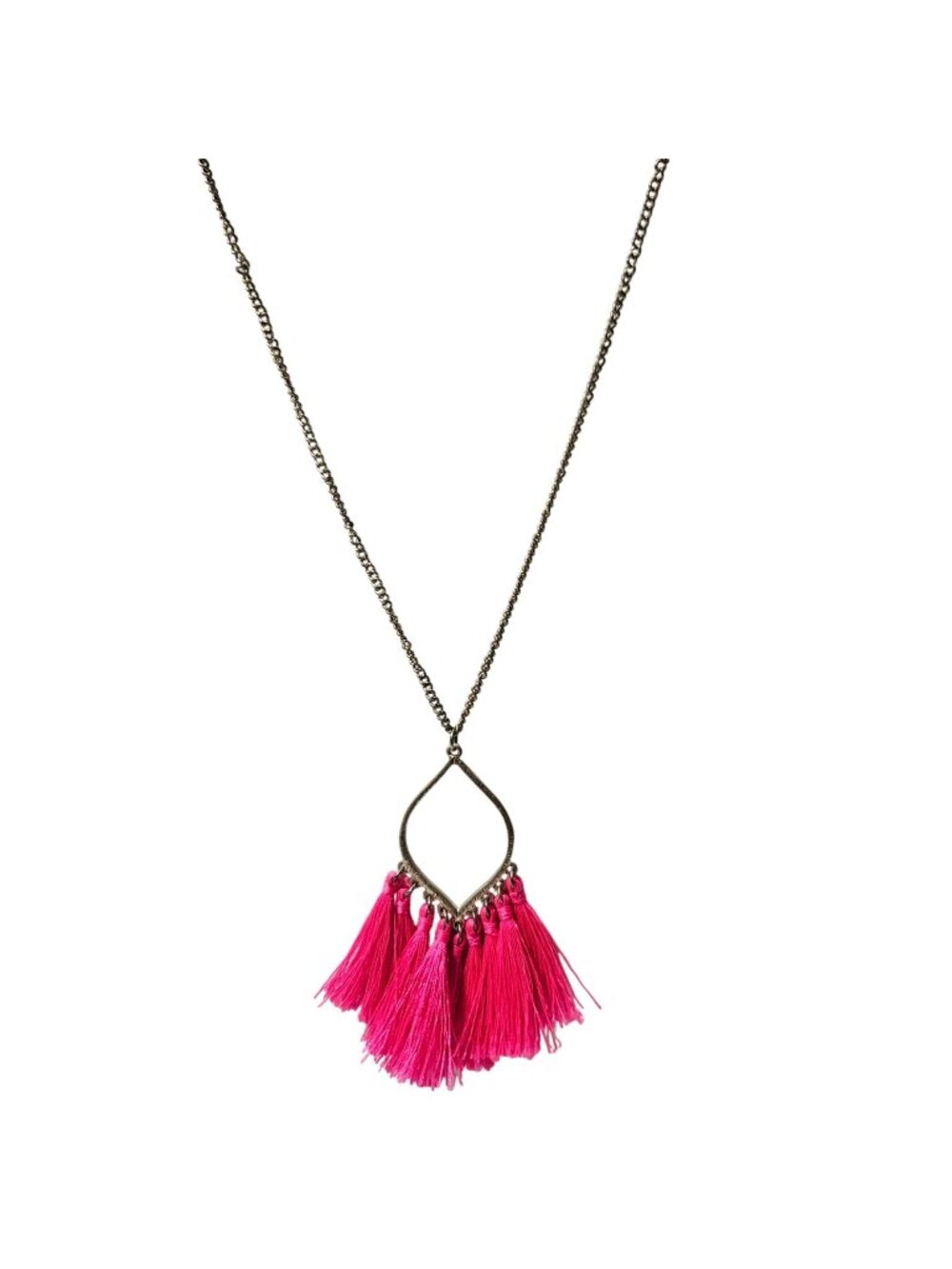 Funky Retro 80s Necklace Pink Tassel Pendant Gold Tone Chain  Fashion Jewelry